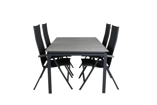 Levels Table 160/240 - Black/Grey+Albany Light 5-pos - black / Black textilene and grey teak_4