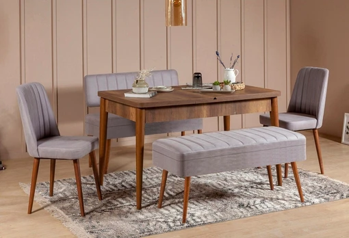 Valgomojo komplektas Kalune Design Vina 0701, pilkas/riešuto