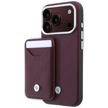 BMW Quilted Pattern Metal Logo Case + Wallet Set for iPhone 18 Pro / 17 Pro Burgundy