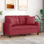 Dvivietė sofa su pagalvėlėmis, vyno, 120cm, dirbtinė oda kaina