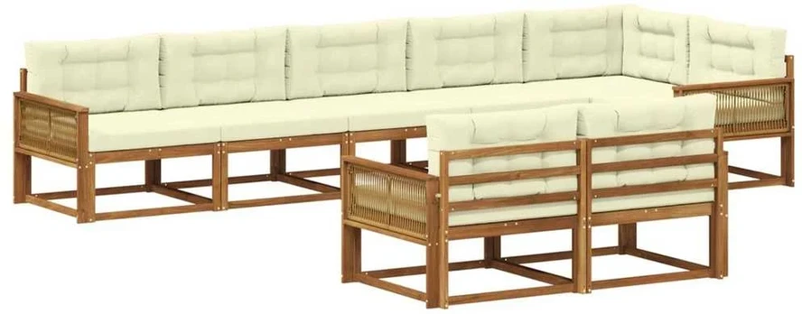 Lauko sofos komplektas su pagalve 8 pcs Natūralus ir grietinėlė