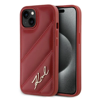 Karl Lagerfeld KLHCP15SPQDSMGR iPhone 15 / 14 / 13 6.1" raudona/red hardcase Diagonal Quilted Script