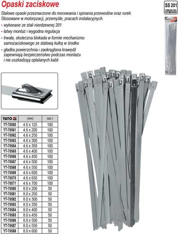 Yato NERŪDIJANČIO PLIENO spaustukai 8,0X550MM 50VNT.