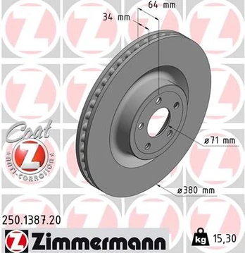 Stabdžių diskas ZIMMERMANN 250.1387.20