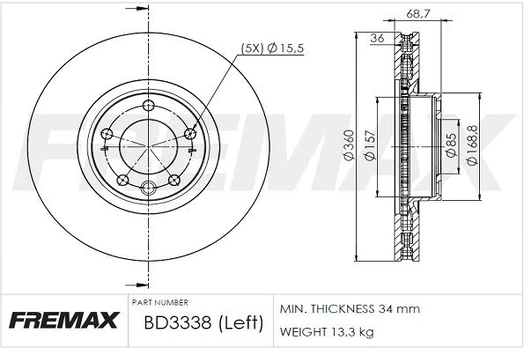 Stabdžių diskas FREMAX BD-3338
