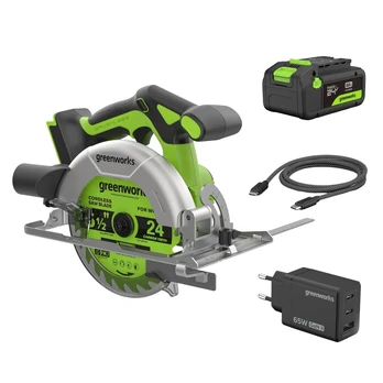 Akumuliatorinis diskinis pjūklas Greenworks CR3165A4; 24 V; 1x4,0 Ah akum.