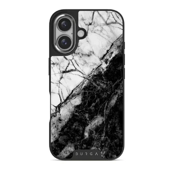 Fatal Contradiction - Black & White Marble iPhone 16 Plus Case, Elite Dark (MagSafe) / Silver