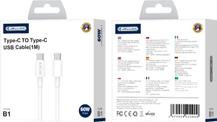 JELLICO cable B1 USB-C - USB-C PD 60W 1M Baltas kaina