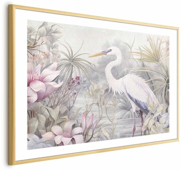 Artgeist Plakatas - Heron Wading in a Pond - illustration in light colors