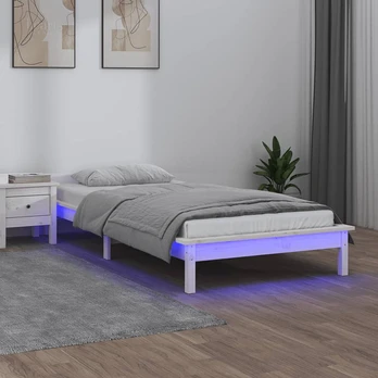 Lovos rėmas su LED, baltos spalvos, 90x200cm, medienos masyvas