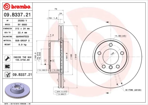 BREMBO 09.B337.21 Brake Disc