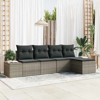 5 dalių sodo sofa su pagalvėmis pilkos poli ratanas