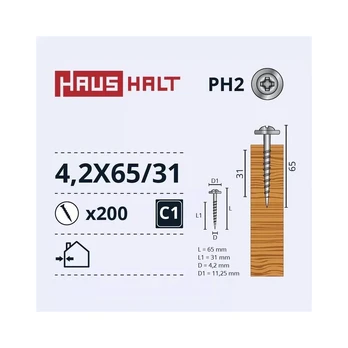 Savisriegis Haushalt DIN 14566, 4.2 mm x 65 mm, 200 vnt.
