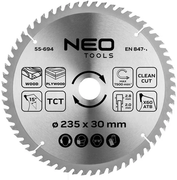 Neo Tools Diskinio pjūklo diskas, Widia, 235 x 30 mm, 60 dantų