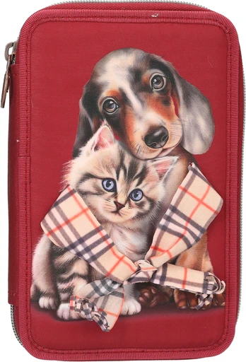Topmodel - Double Pencil Case FUR EVER FRIENDS - Deep, Warm Red