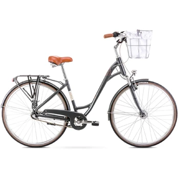 Bicycle ROMET Art Deco Classic, with front basket, gray (L)