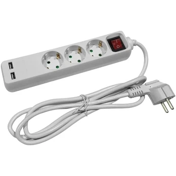 Entac Steckdosenleiste 3fach mit USB 1,5m Schalter baltas