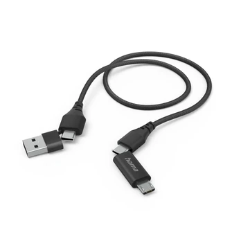 Kabelis HAMA 4w1 Typ-C, micro-USB, USB-A Juodas