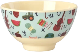 Rice - Melamine Bowl with Mėlyna ABC Print - Mėlyna - Small - 300 ml