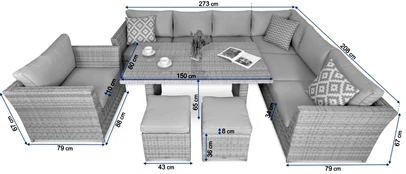 Lauko baldų komplektas Moniz Dining PLUS, Stone Pilkas