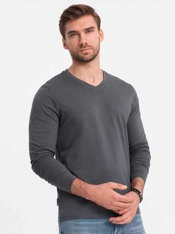 men's unprinted longsleeve with a v-neck - graphite v4 om-lsbl-0108