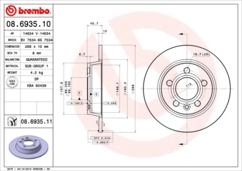 Stabdžių diskas BREMBO 08.6935.11