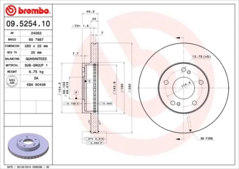 Stabdžių diskas BREMBO 09.5254.10