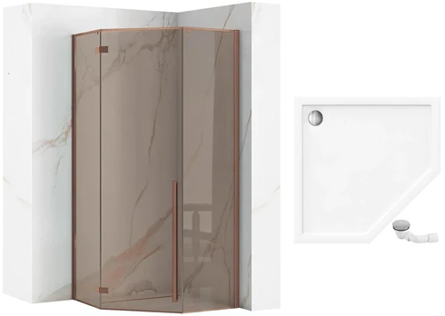 Dušo kabina Rea Diamond, Brushed Copper, su baltu padėklu, 90x90 cm