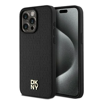 Dėklas DKNY PU Leather Repeat Pattern Stack Logo MagSafe Case for iPhone 15 ro Max Juodas