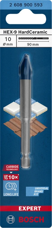 Grąžtas plytelėms BOSCH HEX-9 Hard Ceramic, 10 x 90 mm