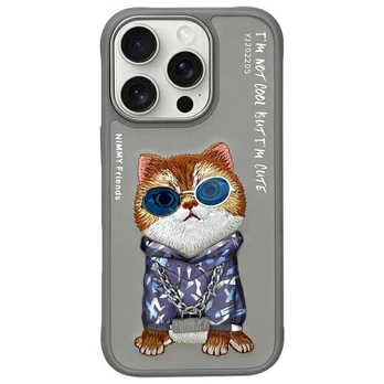 Nimmy etui iPhone 16 Pro 6.3" pilka/pilka Glasses Cool Cat