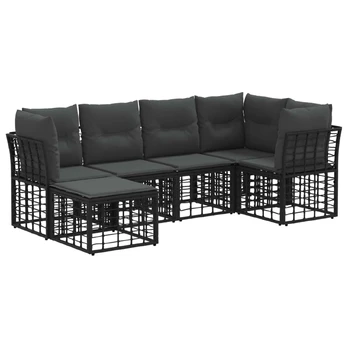Lauko sofos komplektas su pagalve 6 pcs Juoda Poliesteris