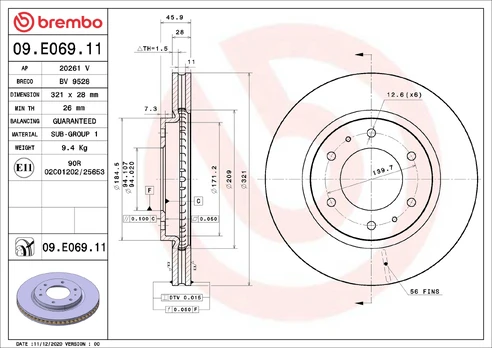 BREMBO 09.E069.11 Brake Disc