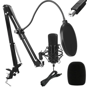 USB kondensatorinis mikrofonas su stovu ir pop filtru