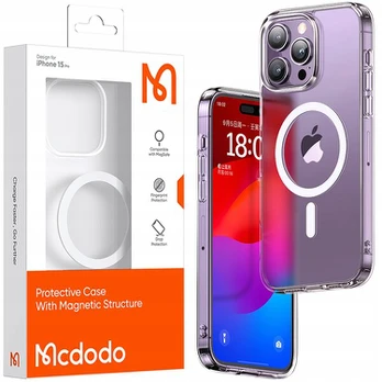 MCDODO MAGNETINIS DĖKLAS SKAIDRUS SUSTIPRINTAS DĖKLAS MAGSAFE IPHONE 15 VIOLETINIS