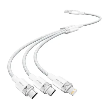 USB 2.0 A to 3in1 3A cable Vention CTPWG 1.5M (white)