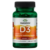 Vitaminas D3 SWANSON, 5000 TV, 250 kapsulių kaina