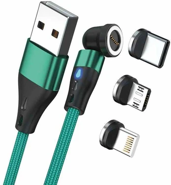 Kabelis USB Realpower RealPower Magnetic cable 3 Amp,2m,grün mit Adaptern