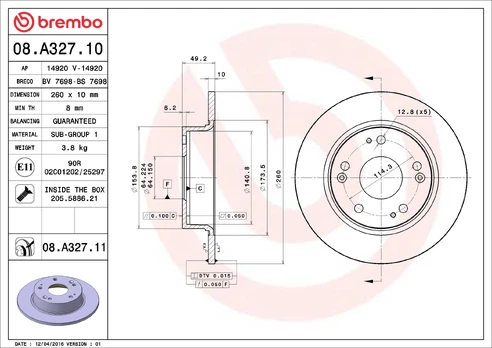 BREMBO 08.A327.11 Brake Disc