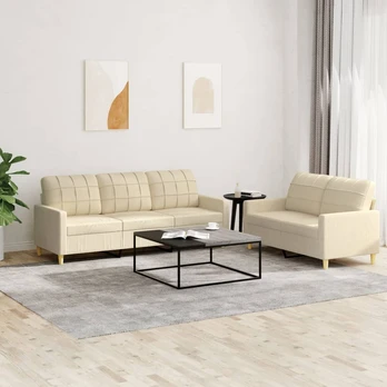 Sofa Sofos komplektas su pagalvėlėmis, 2 dalių, kreminis, audinys