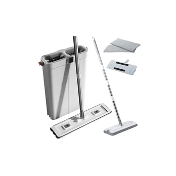 Cleaning Set: Double-Chamber Bucket, Microfiber Flat Mop