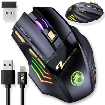 LIVMAN GW-X7 – belaidė įkraunama kompiuterinių žaidimų pelė su RGB apšvietimu, 3200 DPI