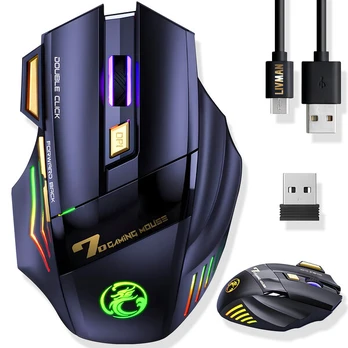 LIVMAN GW-X7 – belaidė įkraunama kompiuterinių žaidimų pelė su RGB apšvietimu, 3200 DPI