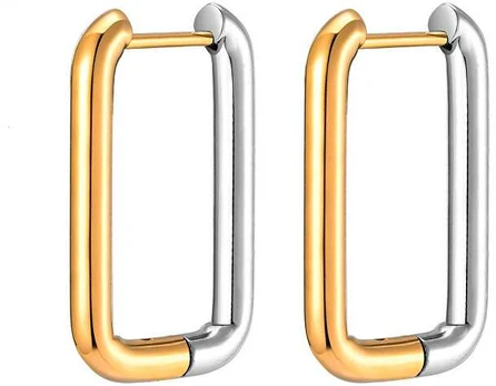 Troli Rectangular bicolor steel earrings