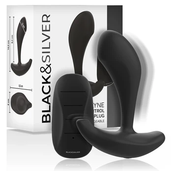 Black&Silver Dwayne Silicone Plug with Remote Control, Waterproof, Unisex