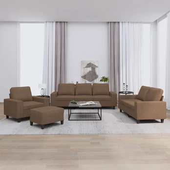Sofa Sofos komplektas, 4 dalių, rudos spalvos, audinys