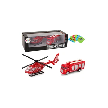 Leantoys Lean Fire Brigade Helicopter Pull Set Raudona