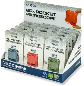 Carson Pocket microscope MicroMini 20x with UV and LED, 15-piece Display