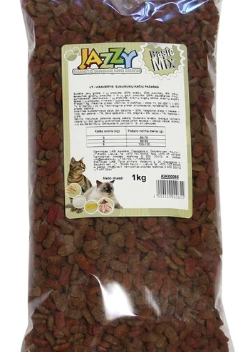 Sausas ėdalas katėms JAZZY Basic Mix, visavertis pašaras suaugusioms katėms, 1kg