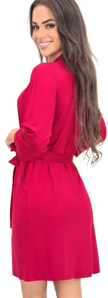 Bordo spalvos trumpas chalatas Sonia